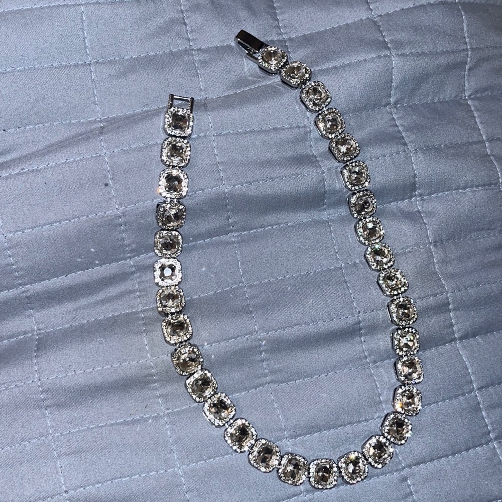 White Gold Clustered Tennis Chain - Picture 2 of 2